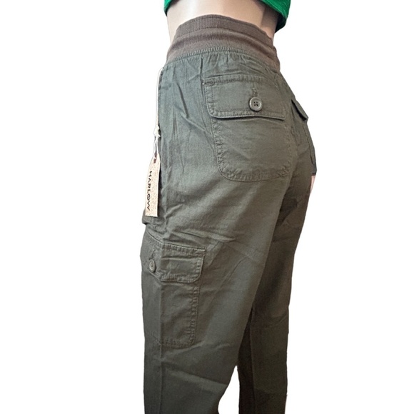 HARLOW Combat Cargo Jogger Pants Khaki Army Green Ribbed Waist Leg Cuffs Fitness - Picture 6 of 14